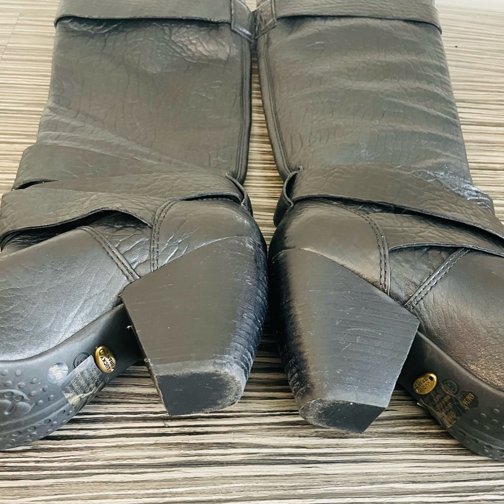 Lucky Candice Black Pebbled Leather Tall Boots 6 - Picture 5 of 8